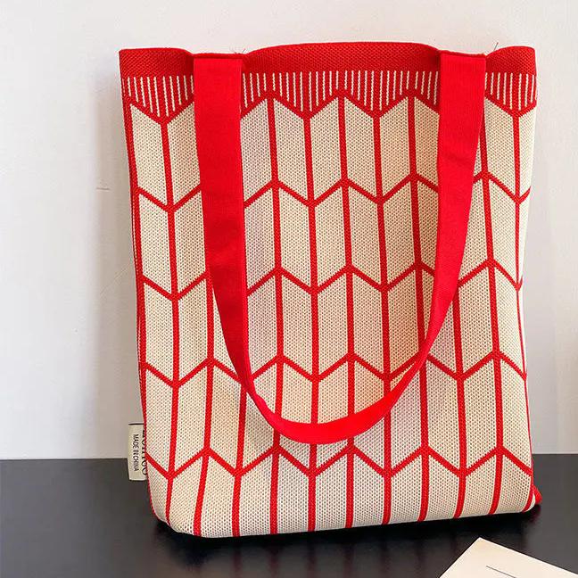 WTEMPO Striped Travel Handbags Stylish Chinese Style Underarm Single-shoulder Bags Ethnic Style Double-shoulder Knitted Bags