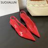 Fashion SUOJIALUN 2025 Spring New Brand Women Sandal Fashion Shallow Slip On Ladies Elegant Dress Single Shoes Low Wedge Heel Mules Shoe