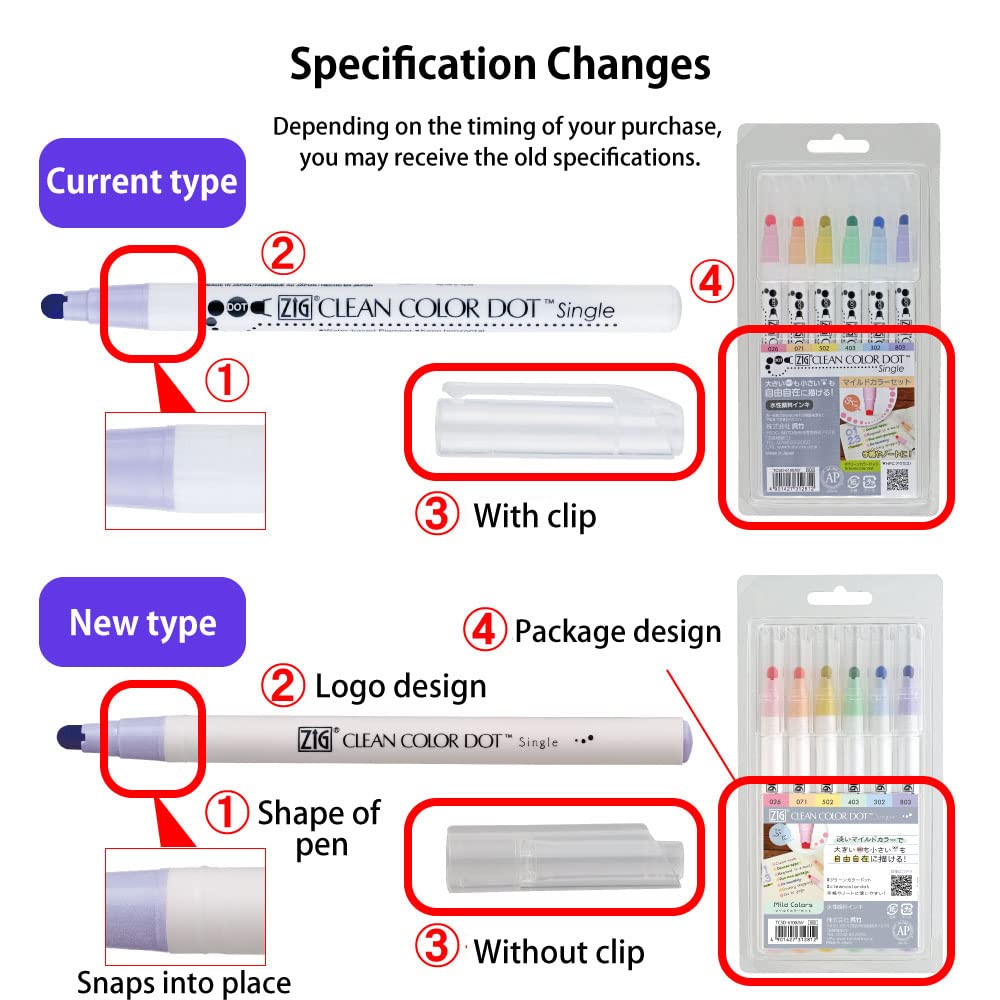 Kuretake ZIG Clean Color Dot Markers, Gentle 6-Color Set, AP Certified, Ideal for Marking Planners/Diaries, Photocopyable, Acid-Free, Lightfast, Odorl