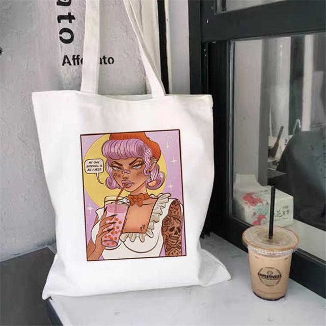 Harajuku Casual 90s Cartoon Character Print Shoulder Bag Canvas Bag Harajuku Shopping Bag Cute Casual Shoulder Bag Handbag Shopp