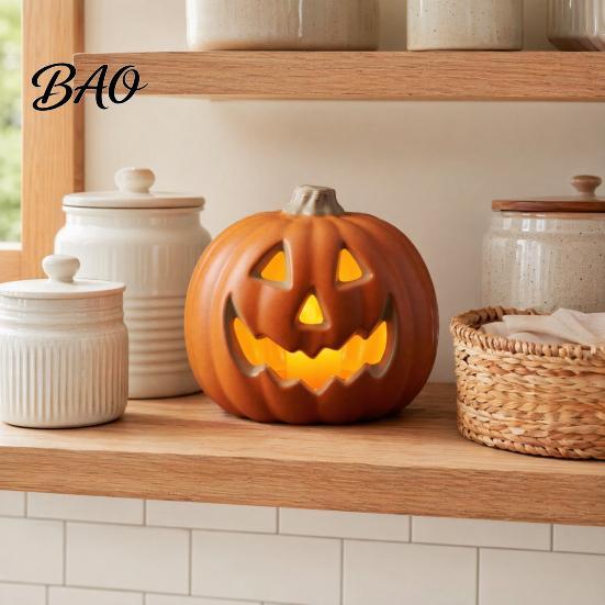 Indoor Halloween Decor LED Pumpkin Lantern, Scary Face Glowing Plastic Creative Decoration Lamp, Battery Operated Table Ornament for Home Party