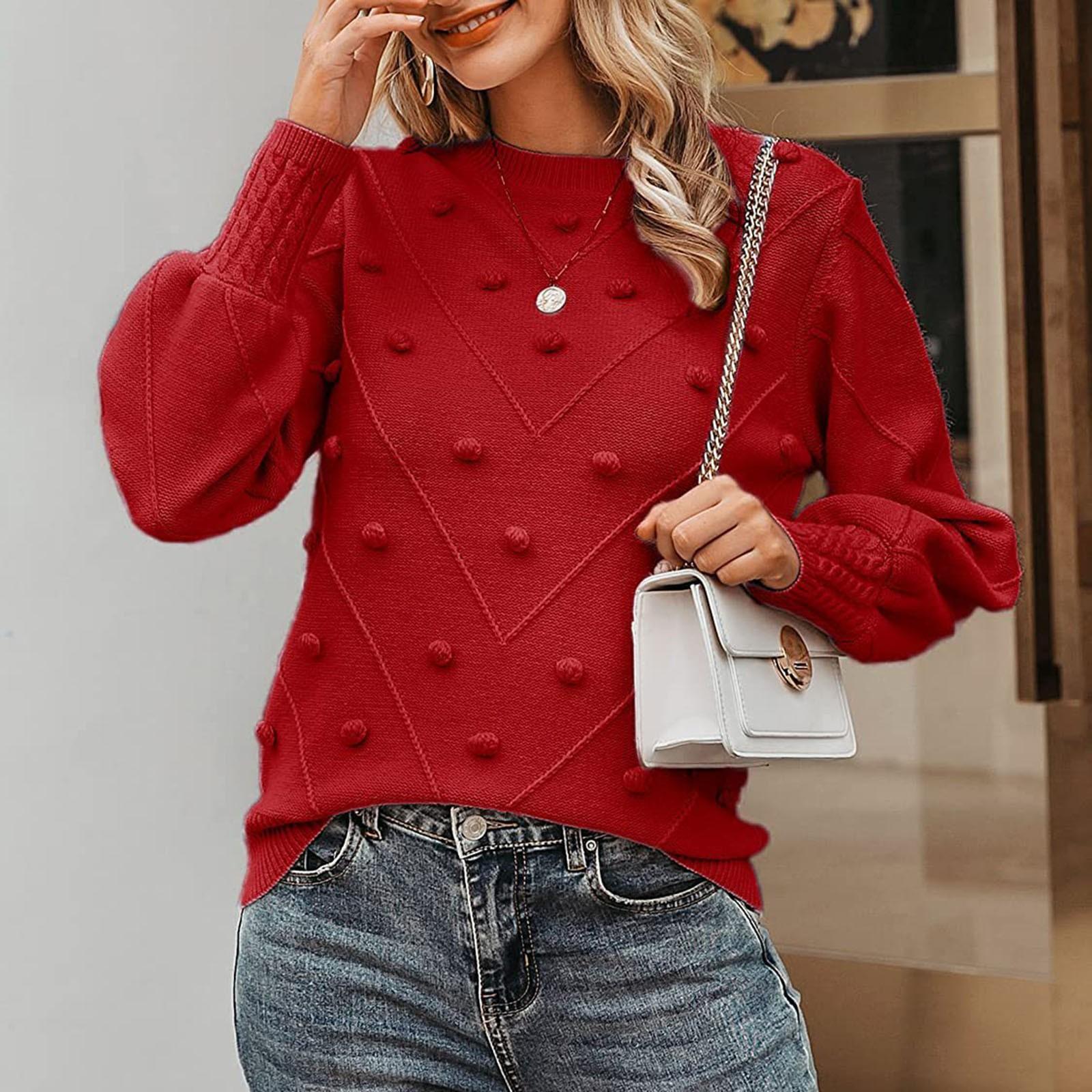 

Женский и Зимний Теплый Пом Вязаный Свободный Пуловер С Длинным Рукавом XXXL красный