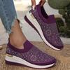 Fashion Hot Pink Shiny Crystal Knitted Sneakers for Women Fashion Wedge Comfortable Sports Shoes Woman Lightweight Slip On Running Shoes
