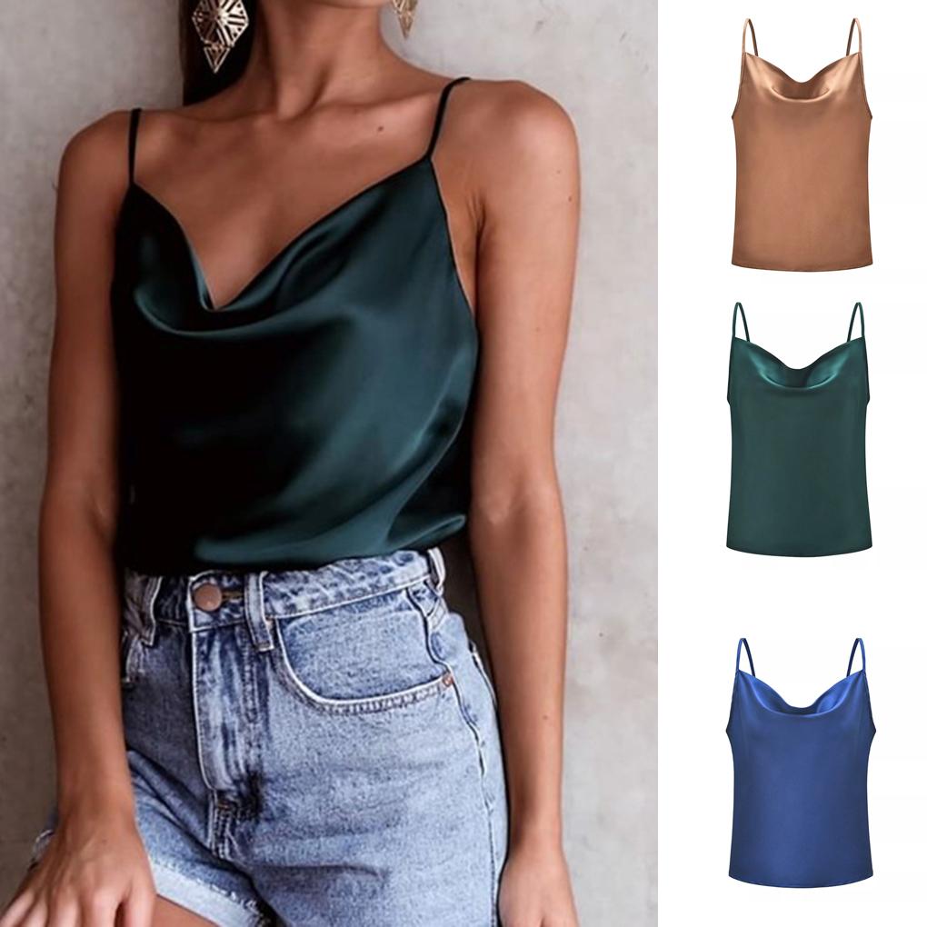 Women Summer Sexy Sling Chiffon Blouse V-neck Sleeveless Solid Color Top