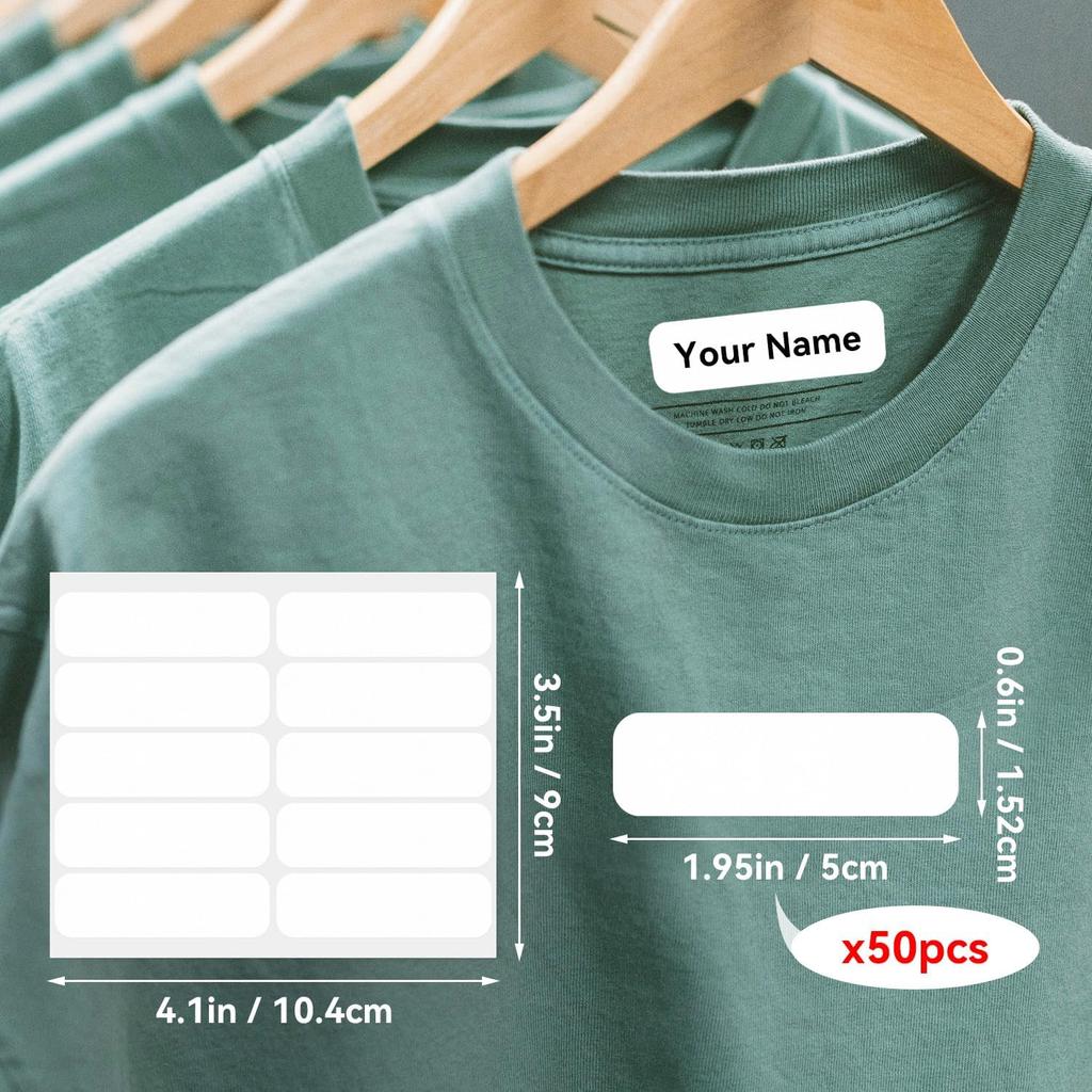 Personalized Iron On Name Labels No-Iron Fabric Labels for School, Daycare, Nursing Care, Toys, Pack of 50 (3/5" X 2")