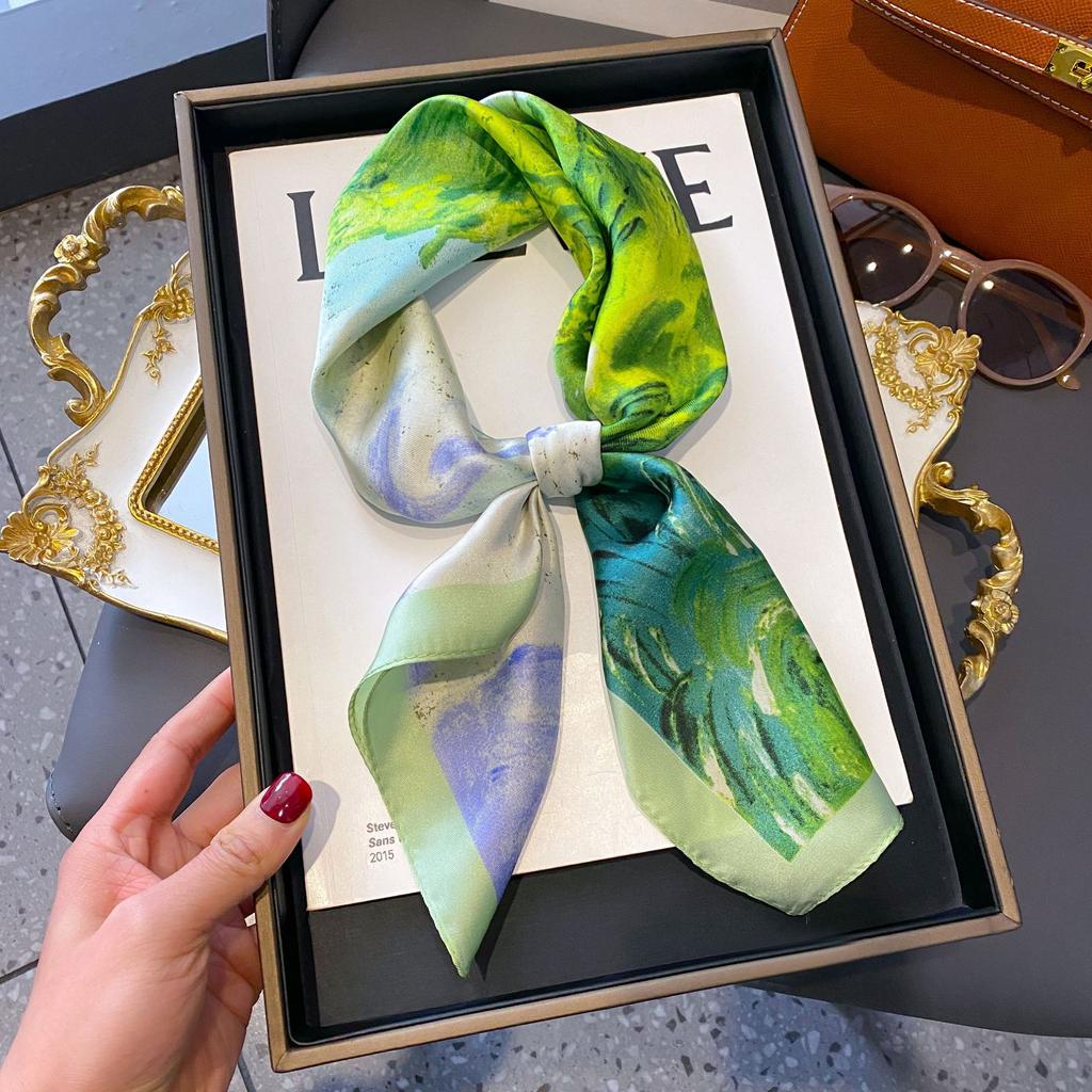Small Silk Scarf Women'S Versatile High-End Decorative Square Scarf Professional Small Scarf Simulation Silk Korean Version Streamer Bag