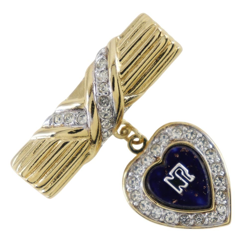 NINA RICCI heart Brooch Plated Gold/Rhinestone heart 10.1g Women Used