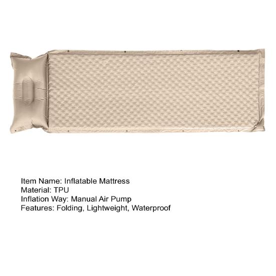 Self Inflating Air Mattress with Head Support Pillow Thick Sponge Sleeping Pad Portable Folding Travel Outdoor Camping Backpacking Lounge Mat