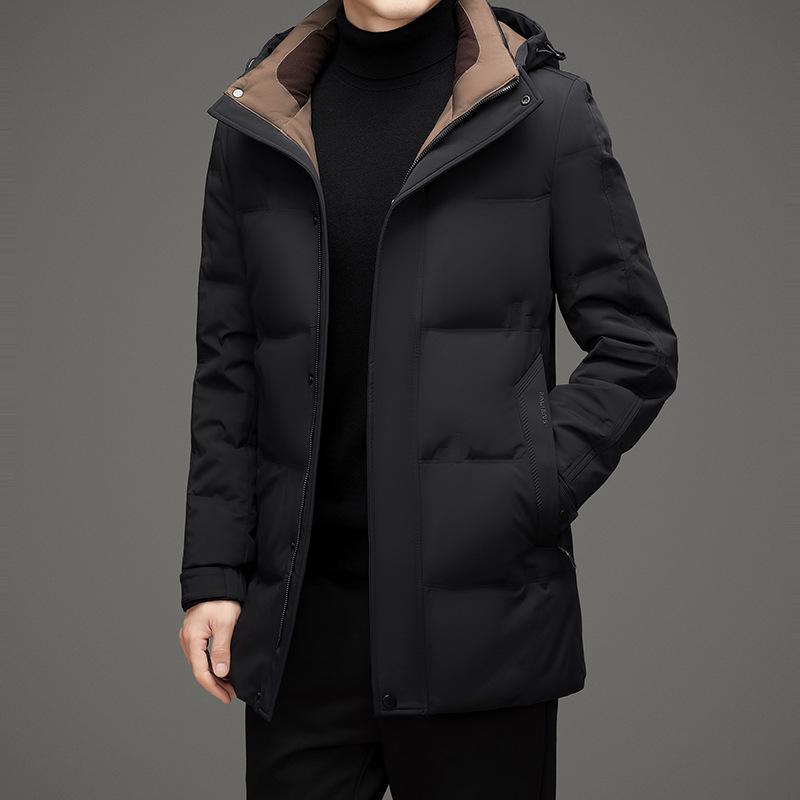 Daqiumen Men's 2025 Winter Mid-Length Hooded Down Jacket