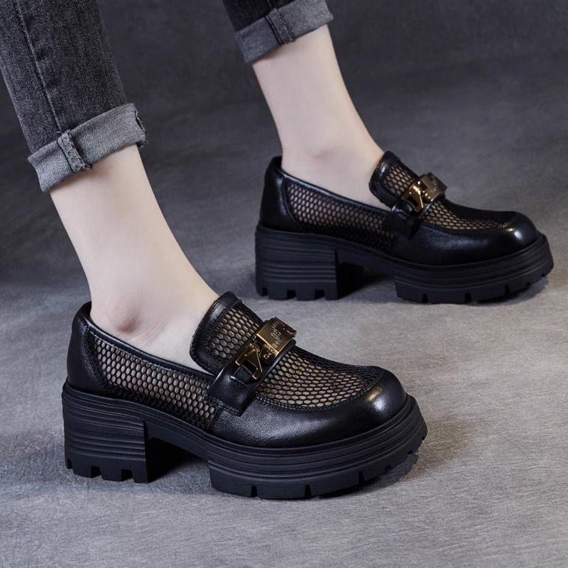 Mesh thick-soled women's new one-pedal women's shoes summer small leather shoes hollow single shoes
