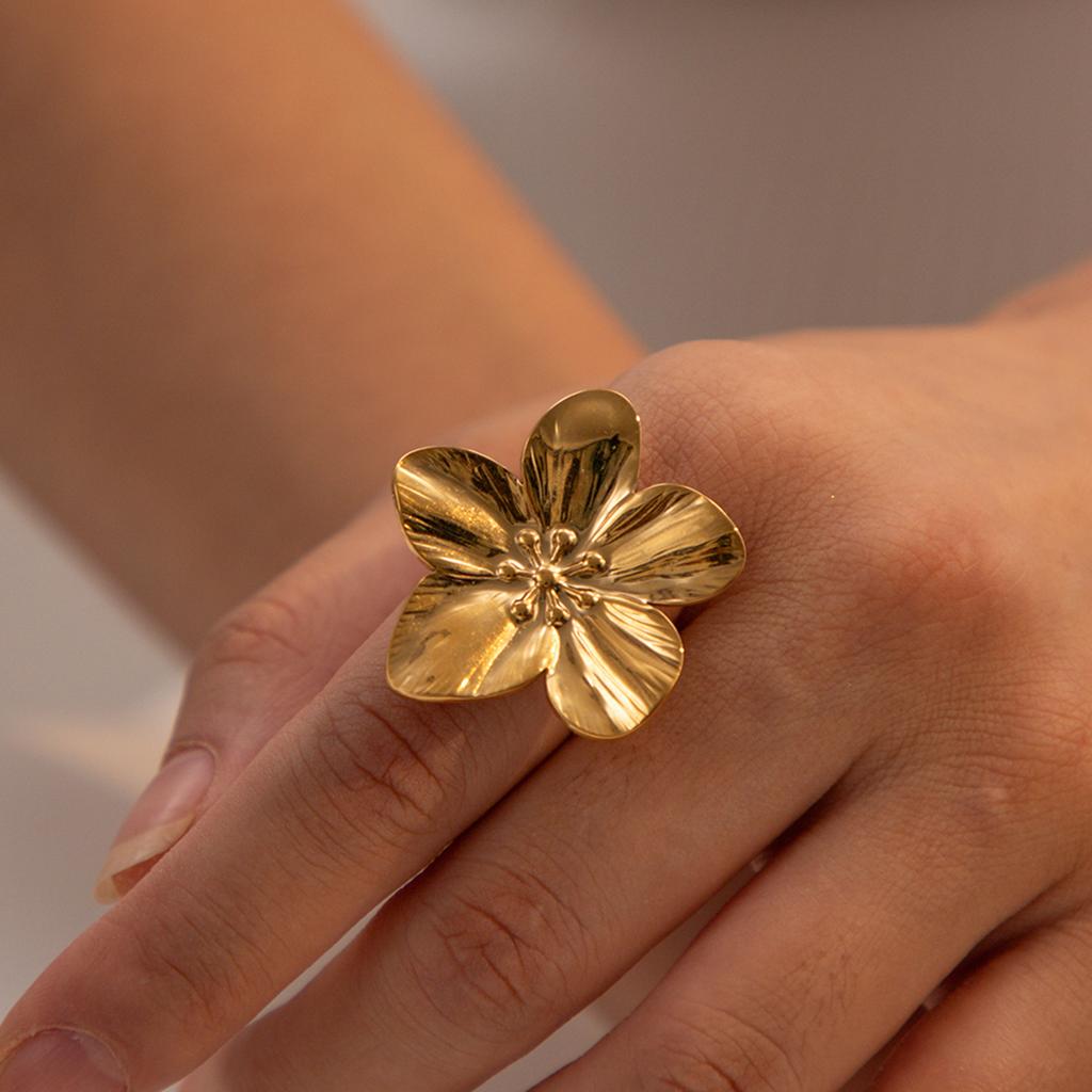 Youthway Romantische Offene Blumenringe Für Damen Minimalistisch Vergoldeter Edelstahlringe Einfacher Modeschmuck Geschenk für Mädchen