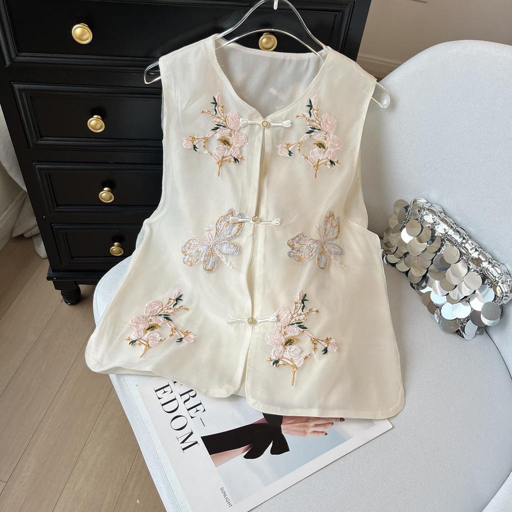 Premium butterfly embroidered jacquard vest women's summer Chinese organza vest
