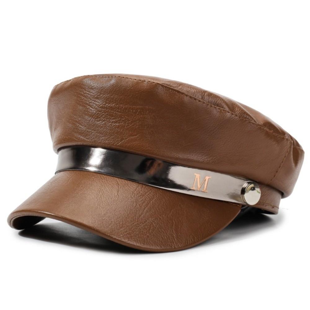 Adjustable Strap PU Leather Beret Hat PU Leather Flat Top Beret Hat  For Women Ladies