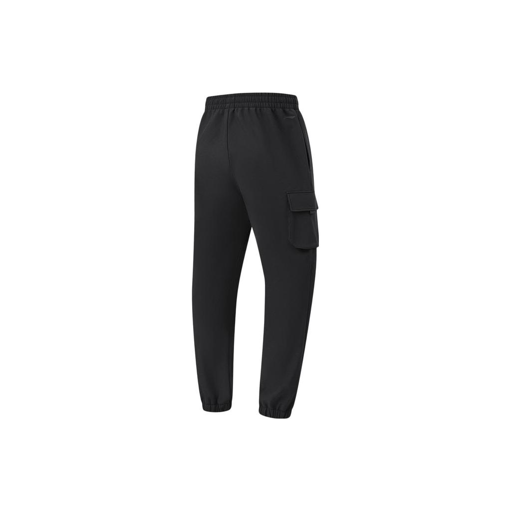 Li Ning Fitness Series Solid Color Multi-Pocket Casual Versatile Fleece Cuffed Knitted Sports Pants Men Pants Black AYKT929-2