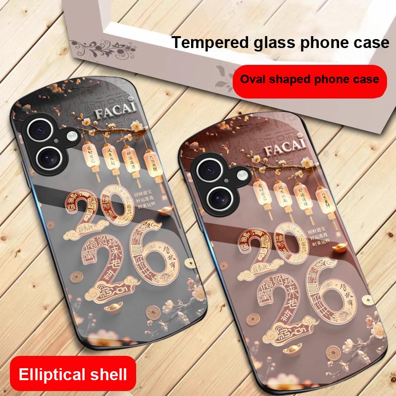 Happy New Year, 2026 For iPhone 17 16 15 14 13 Plus 12 mini 11 Pro Max XR Xs Max X 7 8 6S 22 20 Elliptical glass phone case