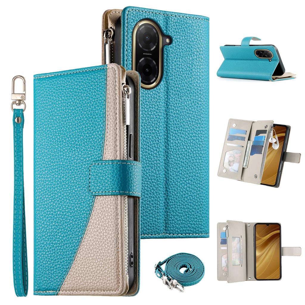 Dla Xiaomi Redmi A5 4G (171.7mm)/Etui do Poco C71 4G Portfel na zamek Błyskawiczny Kolorowe Łączenie Skóra Klapka Pokrowiec na Telefon z Paskami