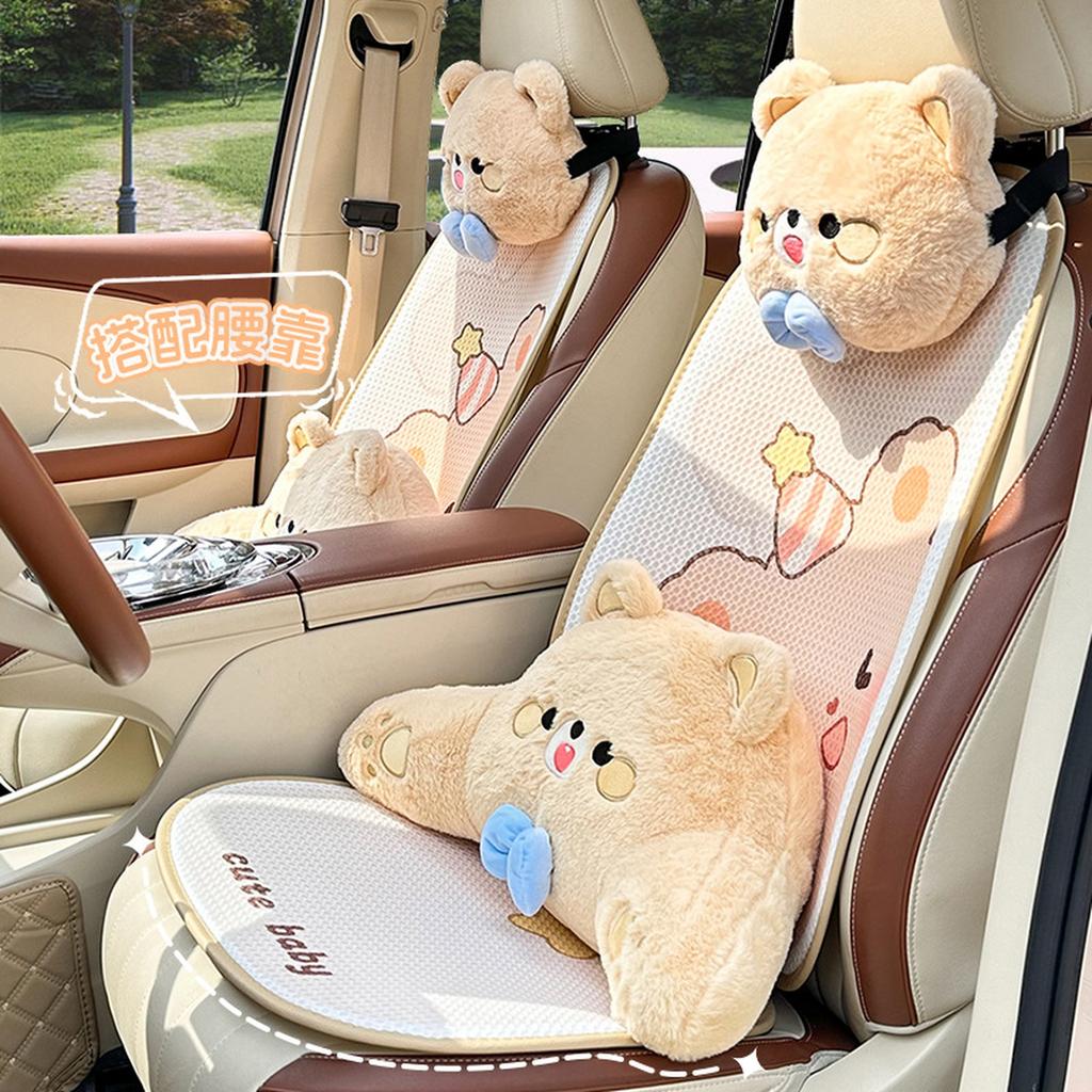 Car Neck Pillow Cute Plush Cartoon Bowknot Bear Travel Rest Cushion Neck Pillow Headrest Kawaii Car Interior Accessories