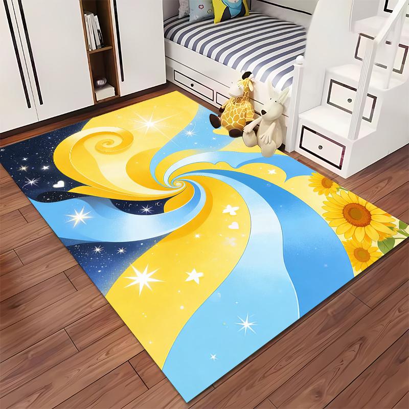 Modern Abstract Swirl Carpet with Sunflowers and Stars Pattern Suitable for use as an anti-slip for living room bedroom sofas