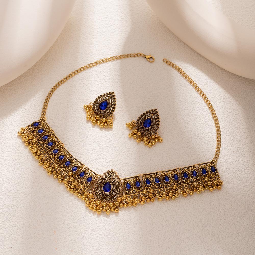 Ethnic Style Necklace Earrings Set Rhinestone Inlaid Women Jewelry Set  Women