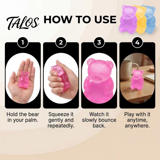 Talos Bear Shape Stress Relief Toy, Soft Elastic Sensory Fidget High Density Durable TPR Ball, Portable Pinch Toy for Kids Adults Desktop Decor