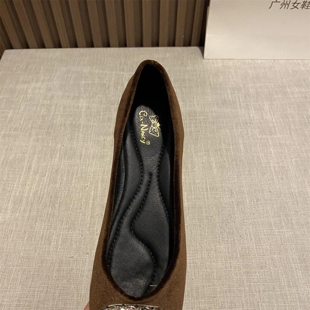 Fashion Flat Shoes for Women Spring and Autumn of 2025 New Suede Diamond Square Toe French Shallow Mouth Flat Shoes Plus Size 43 44