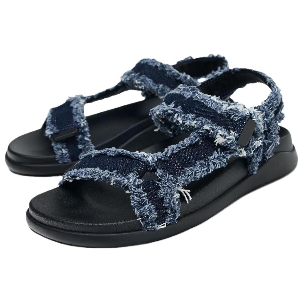 Zara Cotton Fashion Open-Toe Denim Platform Beach Sandals Women Sandals Dark-Blue 5510610017