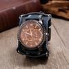 Retro Distressed Men's Cowhide Watch: European American Punk Wide Leather Bracelet Jewelry