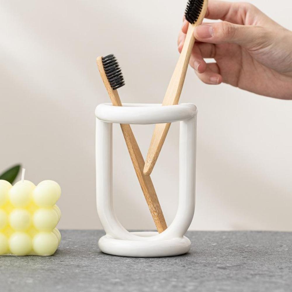 1PC Exquisite Ceramic Toothbrush Holder, Knife and Fork Tableware Storage, Desktop Storage Cylinder, Personalized Desktop Decoration of B & B