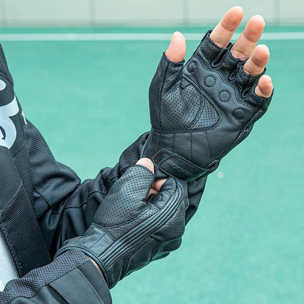 Fingerless motorcycle gloves with knuckle protection, size L, black