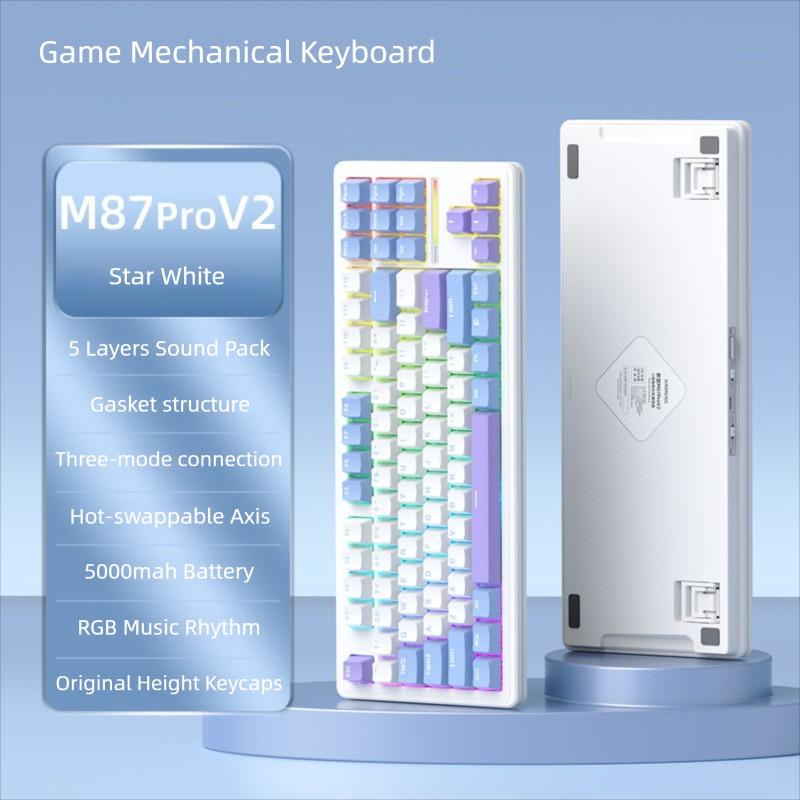Three Mode 87 Keys RGB Backlit Mechanical Gaming Keyboard USB-C Programmable Adjustable Tilt Customized Switch, PBT Keycaps Hot