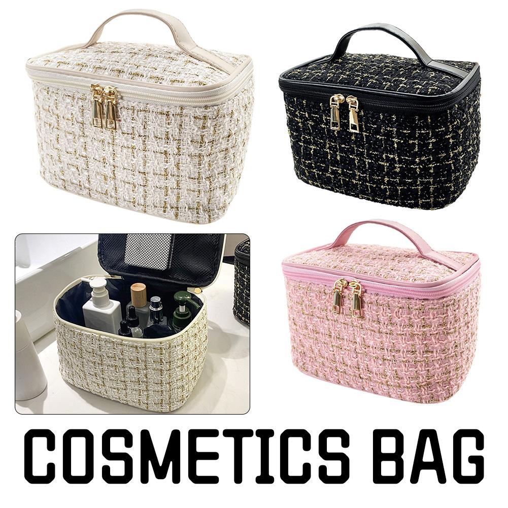 New Women's Bag Large Capacity Portable Travel Toiletry Bag New Plaid Portable Small Fragrance Makeup Bag Go out Makeup Bag