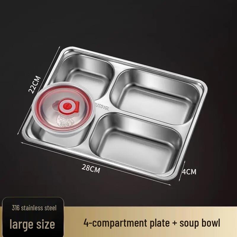 316 Stainless Steel 4-Compartment Divided Plate Set