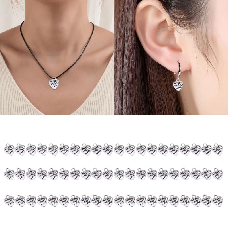 60pcs Heart Charm Made With Loves Pendant 12x10mm Tibetan Antique Silver Color Pendants Jewelry Making DIY Handmade Craft