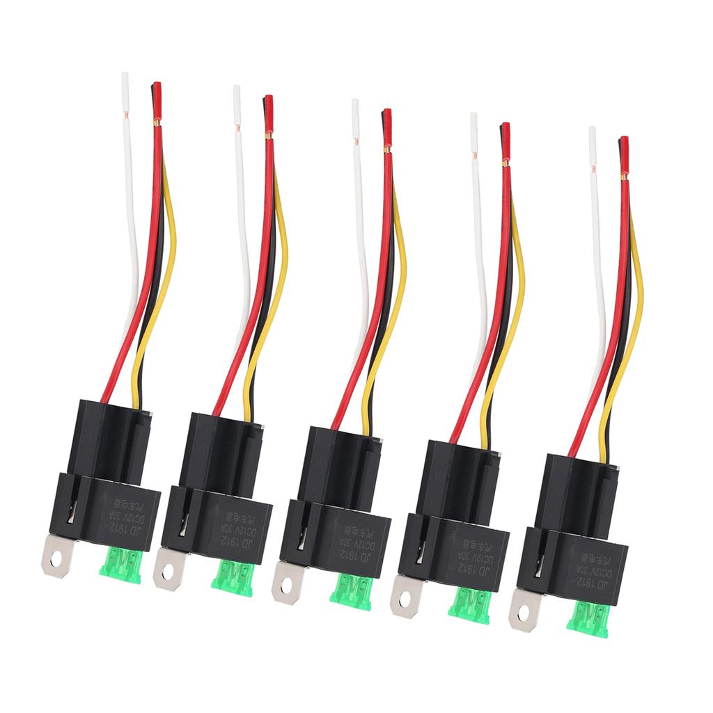 5Pcs Automotive Relay 12V DC 30A 4 Pin 4 Wire Interlocking Relay Socket Set Kit for Vehicle