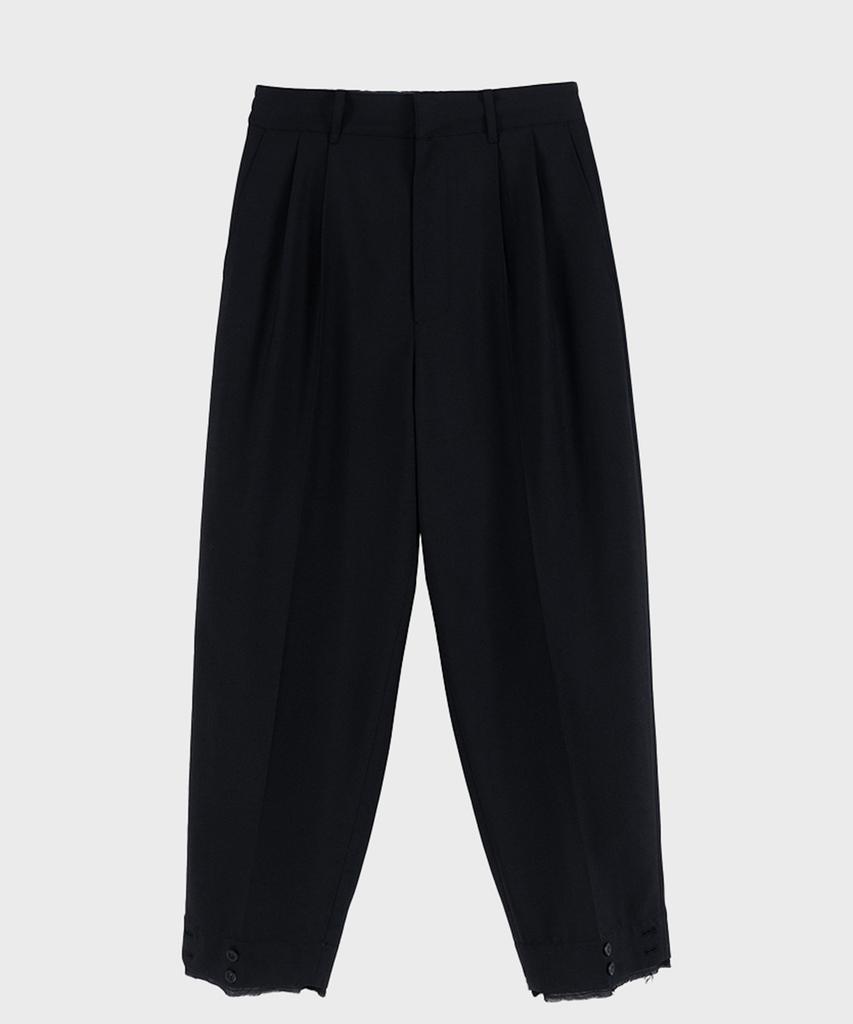 PREF Black Raw Edge Cuffed Wool Trouser