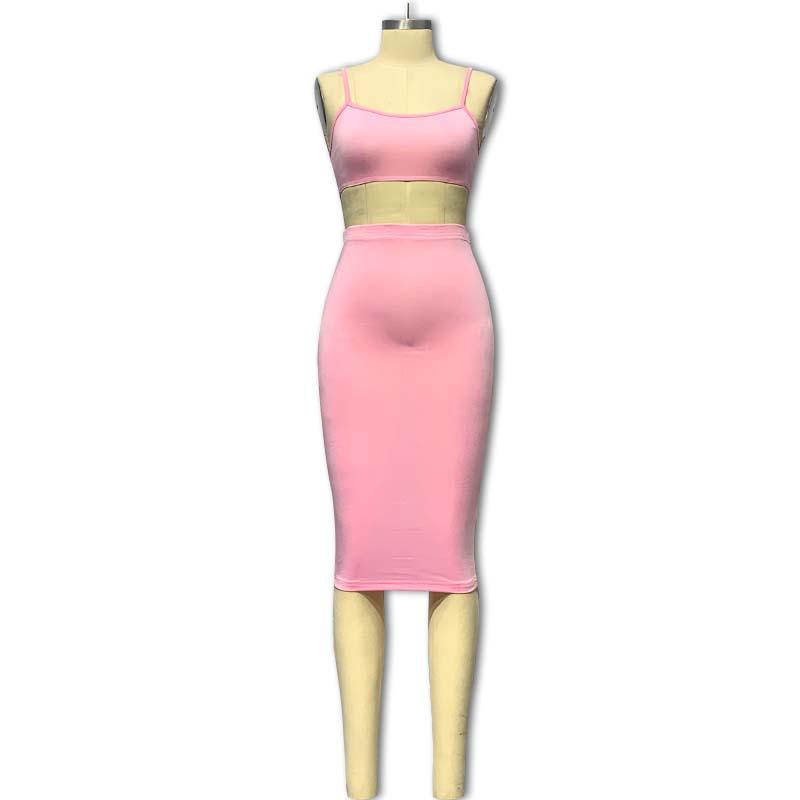 2023 Léto Dámský Evropský a Americký Styl Módní Set Crop Top na Ramínka a Boková Sukně