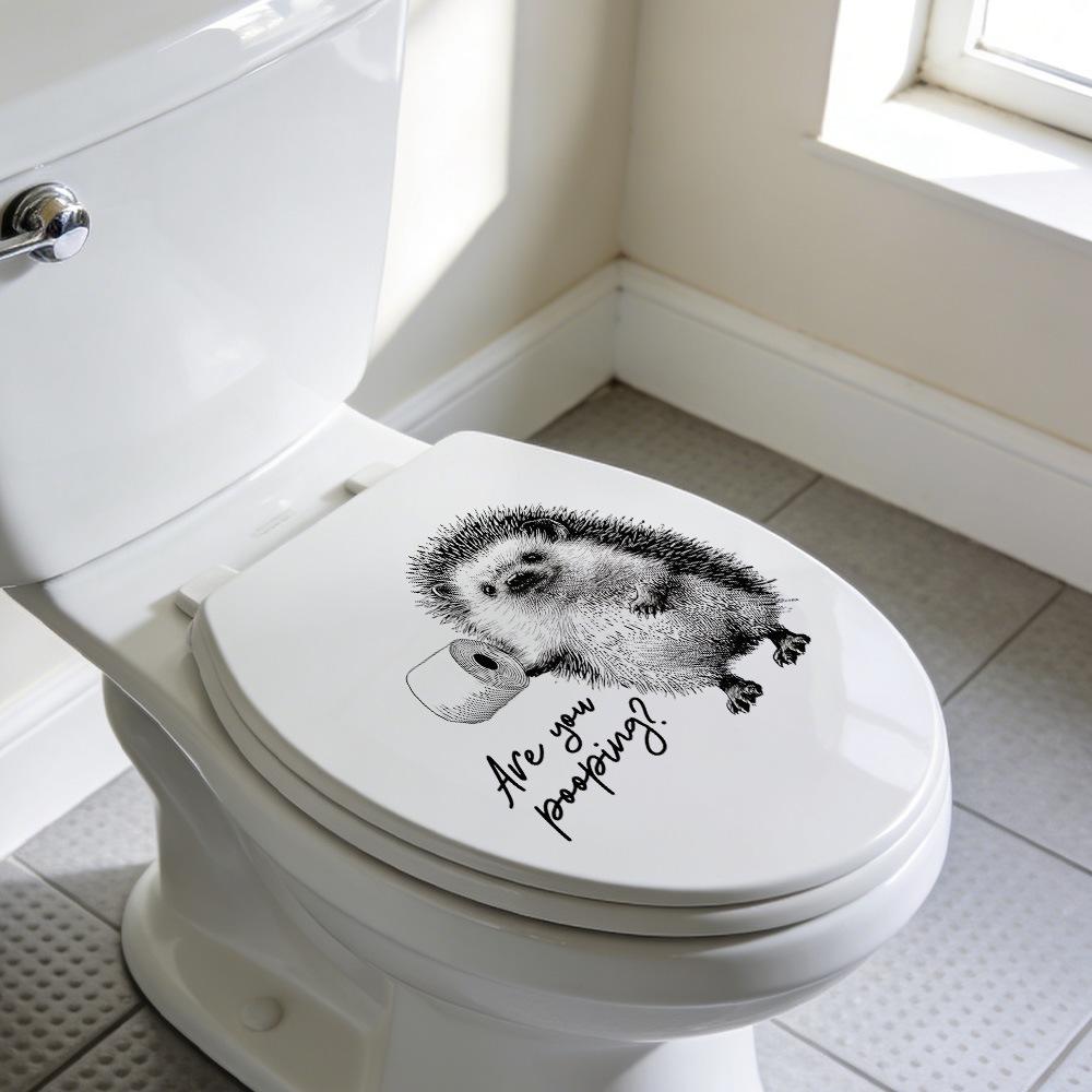 Adesivo Divertente Cartone Animato Asino e Gatto Impermeabile per Coperchio WC e Decorazione Parete Bagno