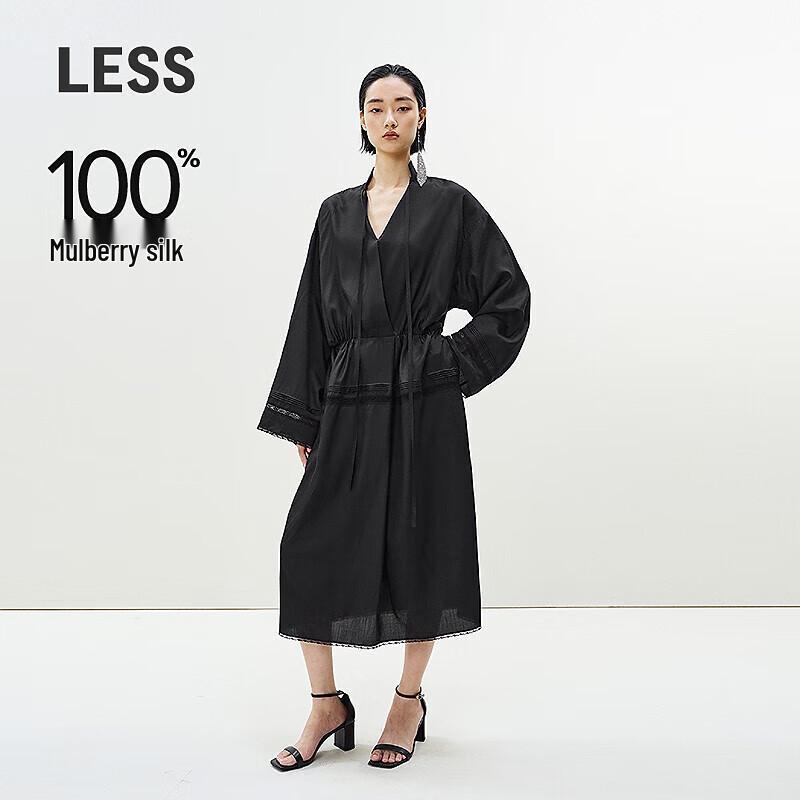 Less 2025 Spring Collection Long Sleeve V-Neck Silk Dress