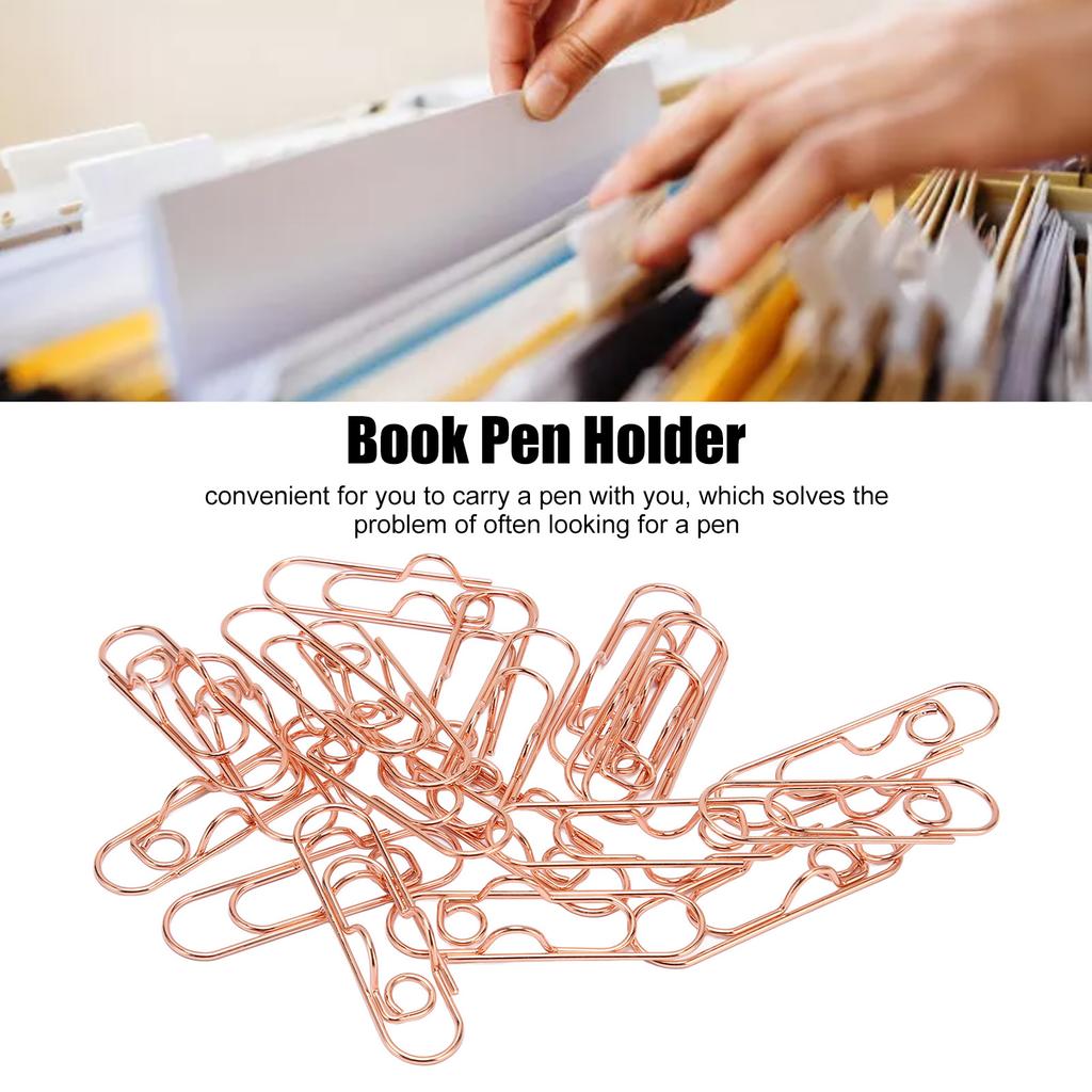 20Pcs Metal Pen Clips Rose Gold Sturdy Electroplated Light Strong Clamping Book Pen Holder for Office School Meeting
