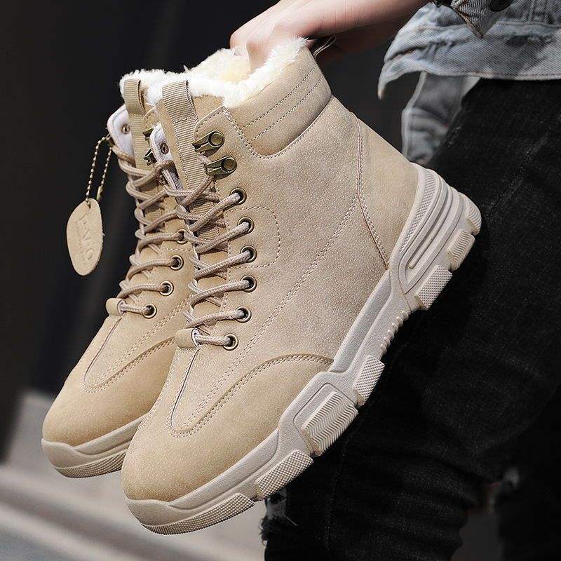 Snow Boots Men's Spring Velvet Thickened Thermal Cotton Boots Korean Version of British Style Middle Help Martin Boots Casual Versatile Trendy Shoes