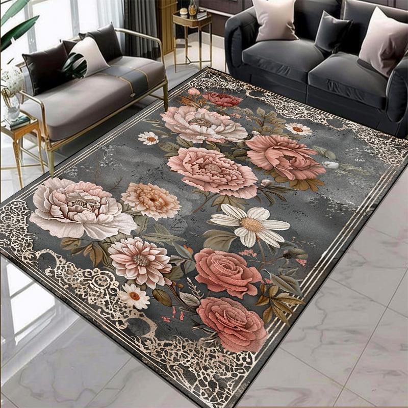 European Style Flower Pattern Carpets for Living Room Gorgeous Large Room Rugs Thickening Big Size Floor Mats for Lounge Balcony