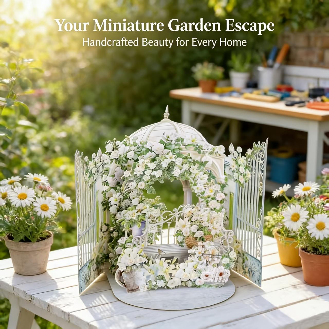 

White Rose Garden 3D Pop-up Greeting Card, Spring Daisy Garden, Perfect Wedding Invitation with Green Ribbon, Birthday Card Gift белый