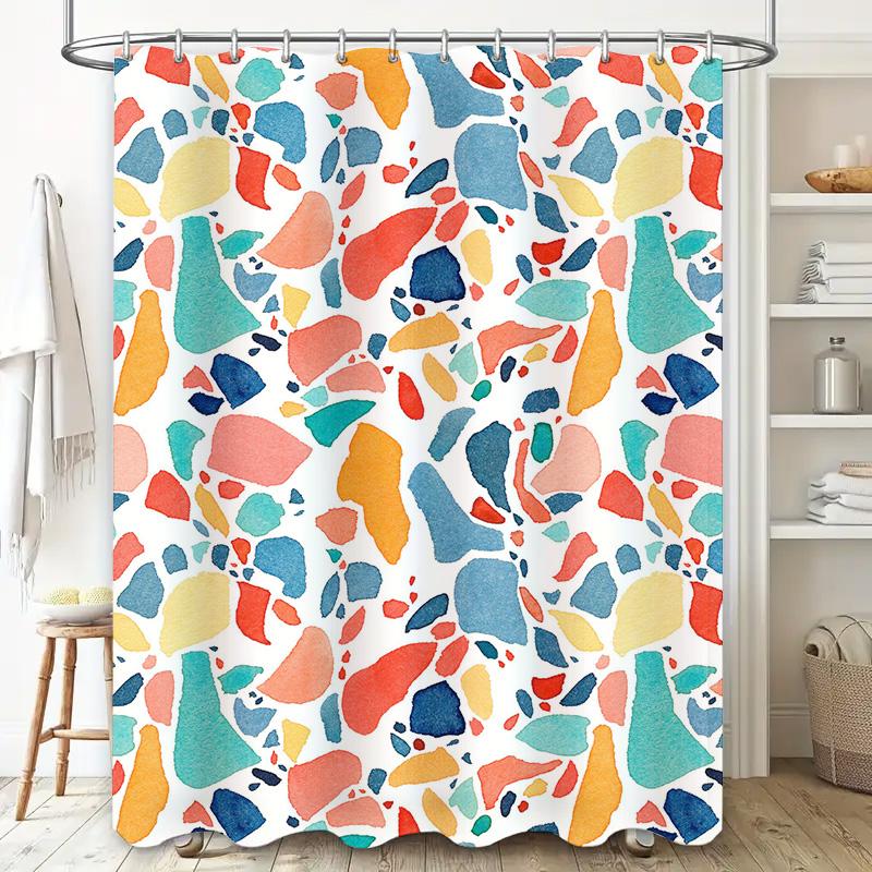 Vibrant Waterproof Bathroom Shower Curtain Fabric Decorative Print Watercolor Geometric Pattern Multicolor (Large)