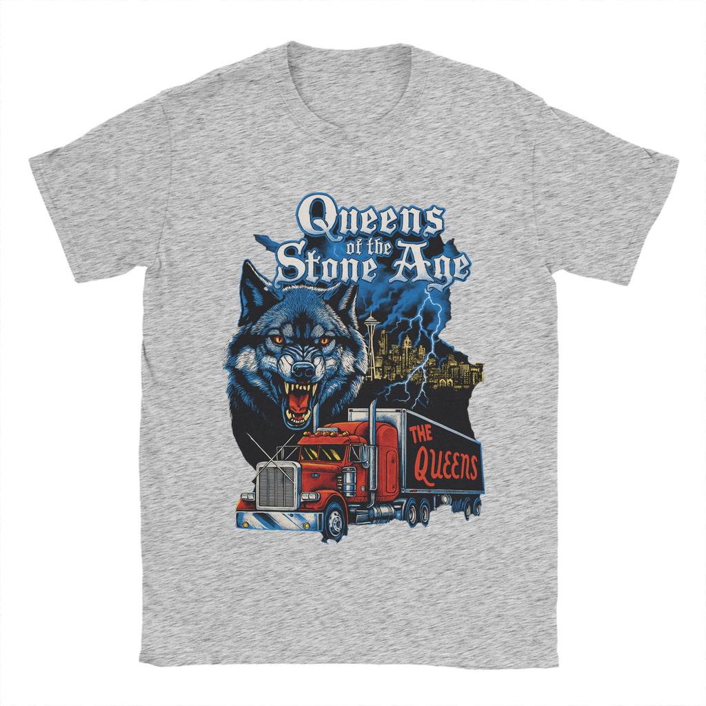 Queens of the Stone Age Musikband T-Shirt Herren Amerikanische Rockmusik Vintage Baumwoll-T-Shirts Sommer-T-Shirts Aufdruck Übergroße Oberteile