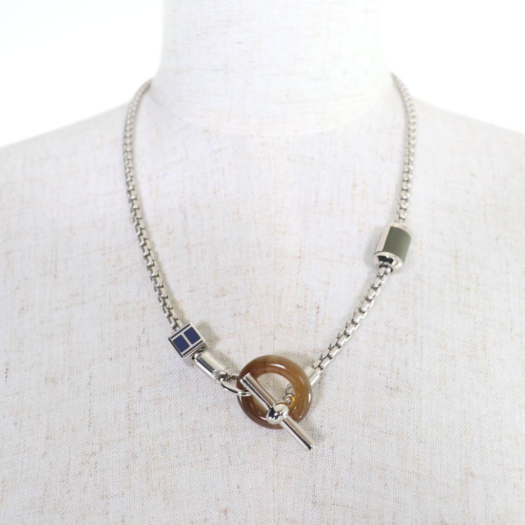 Pristine HERMES Necklace Meli Melo H logo Pendant Silver blue Women Used