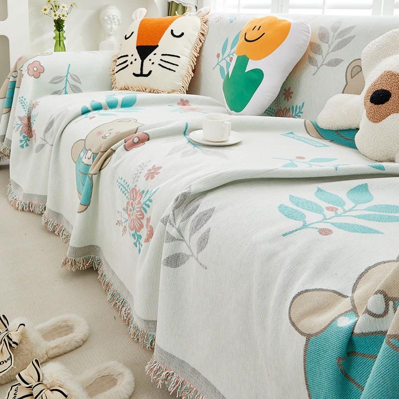 INS Style Cartoon Sofa Cover Cloth Sofa Cover All-Inclusive Four Seasons Universal Blanket Sofa Cushion