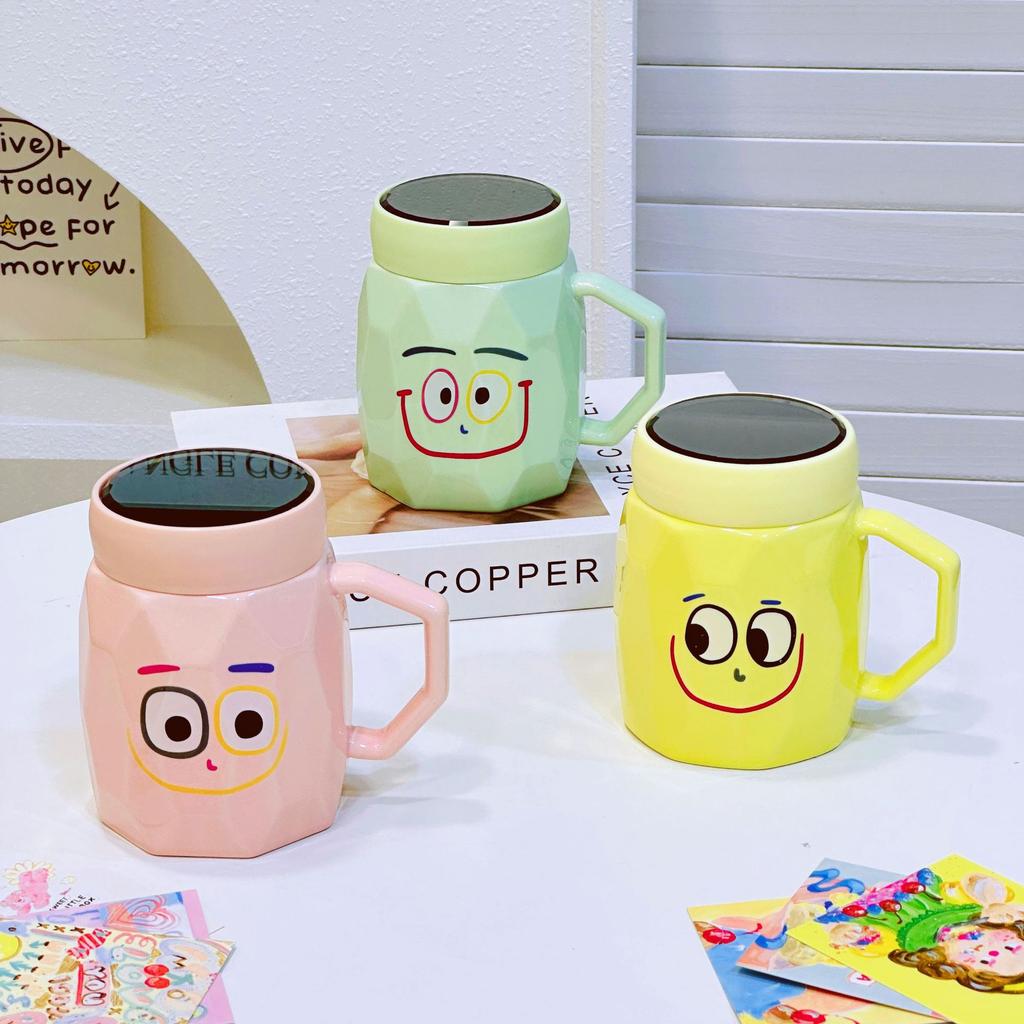 Funny Cute Puppy Ceramic Cup Girls Milk Breakfast Cup Couple Mug with Lid Creative Cup Souvenir Gift