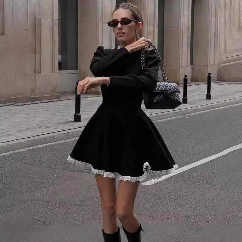 Rochie mini cu decolteu din dantelă, rochii subțiri cu mâneci întregi, elegante, cu talie înaltă, rochii retro temperament pentru femei