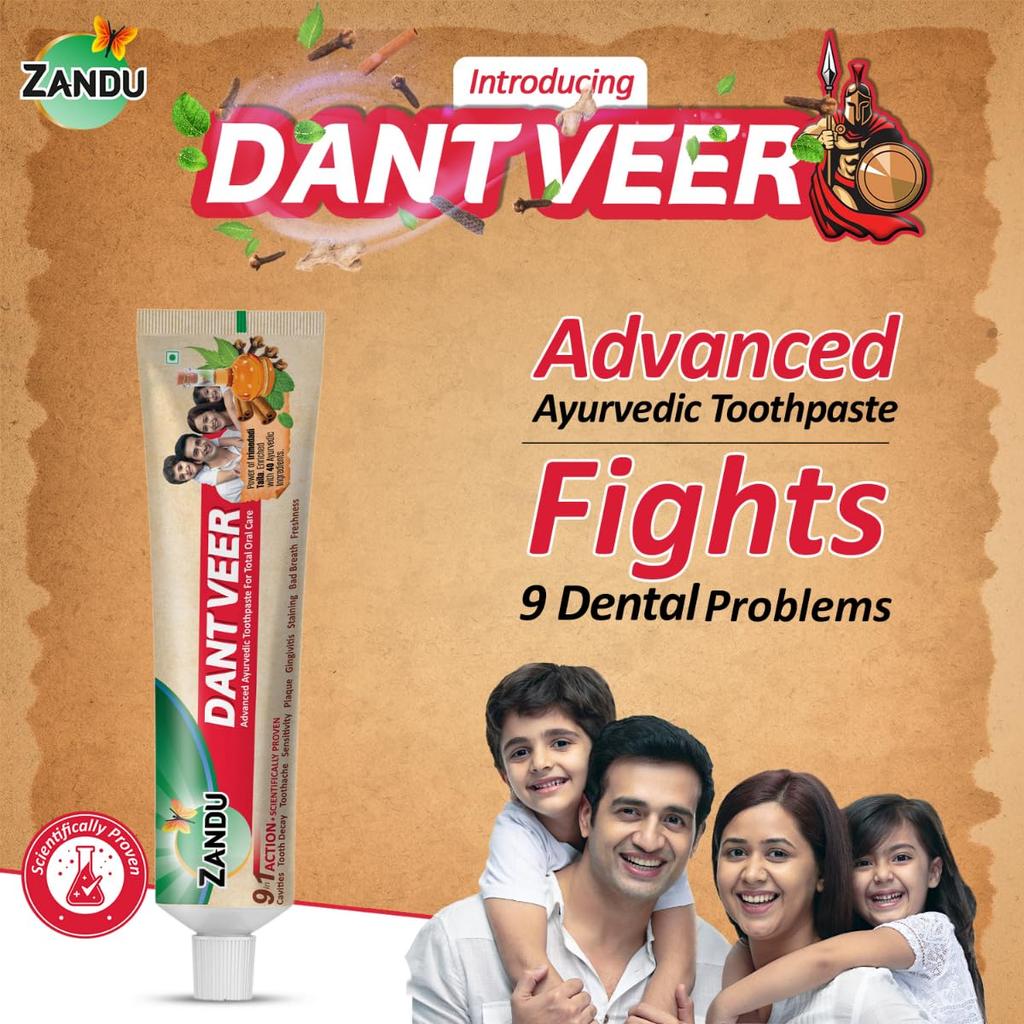 Zandu Dantveer Ayurvedic Toothpaste With Irimedadi Oil Herbal Oral Care Formula For Daily Teeth Cleaning And Fresh Breath 500 g