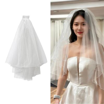 White Bridal Veils with Hair Comb Double Layered Design Head Veils Short Length Veils for Wedding Ceremony Photography